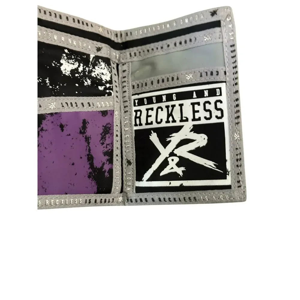 Young And Reckless Multicolor Purple Designer Graphic Tri-fold Skater Wallet